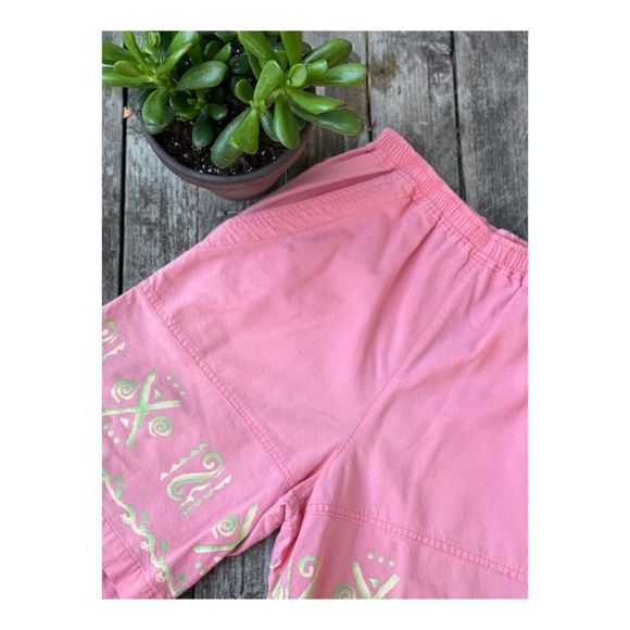 Vintage 80s 90s High Waist Shorts Bubblegum Pink Handpainted Floral - Picture 1 of 9